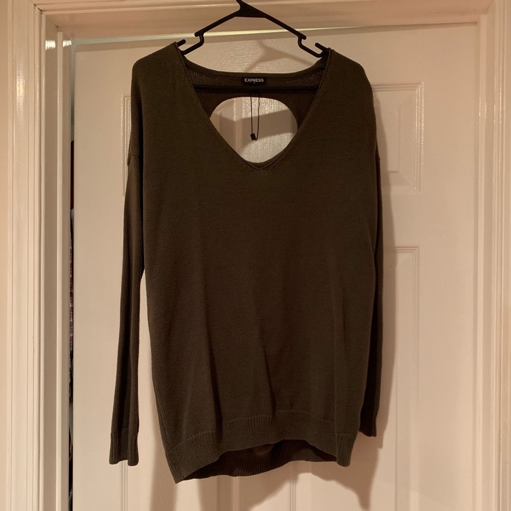 Express olive green open back sweater